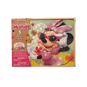 Disney Junior Minnie 5 Wood Puzzles Set Kids Fun Entertainment Colorful Mouse